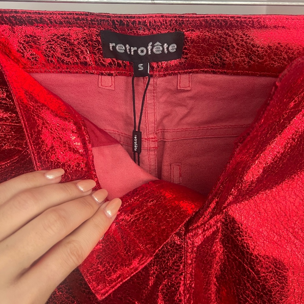 Retrofete NEW W/ TAGS Lynx Leather Pant in Metallic Red